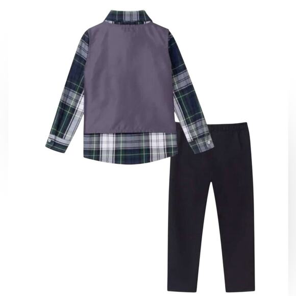 Boy’s Toddler Plaid Shirt with Gray Vest and Black Pants Set Size 3T NWT - Picture 5 of 6